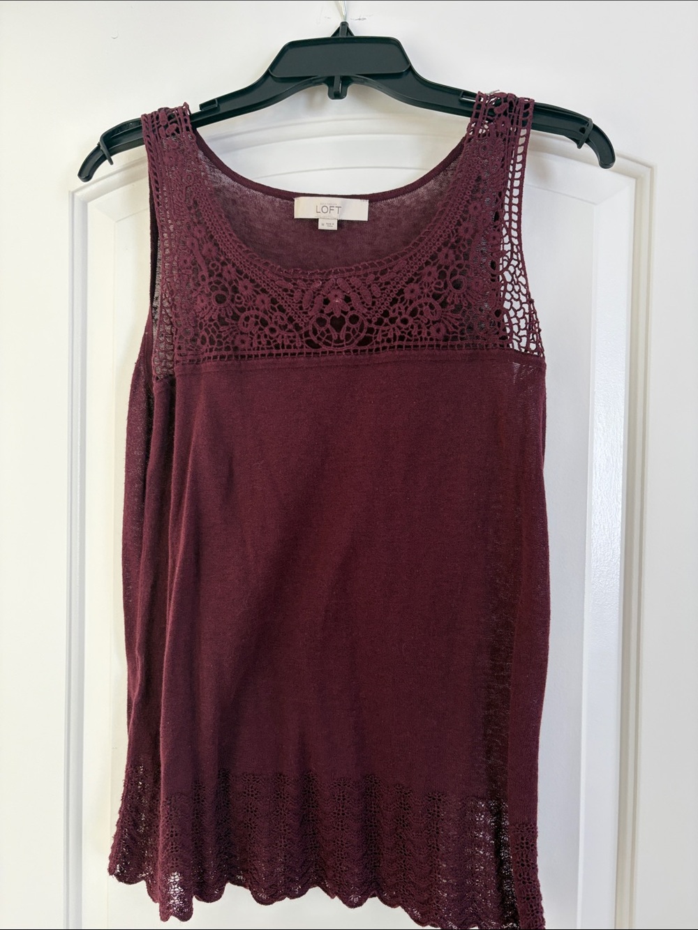 LOFT Crochet Yoke Sleeveless Tank - Wine